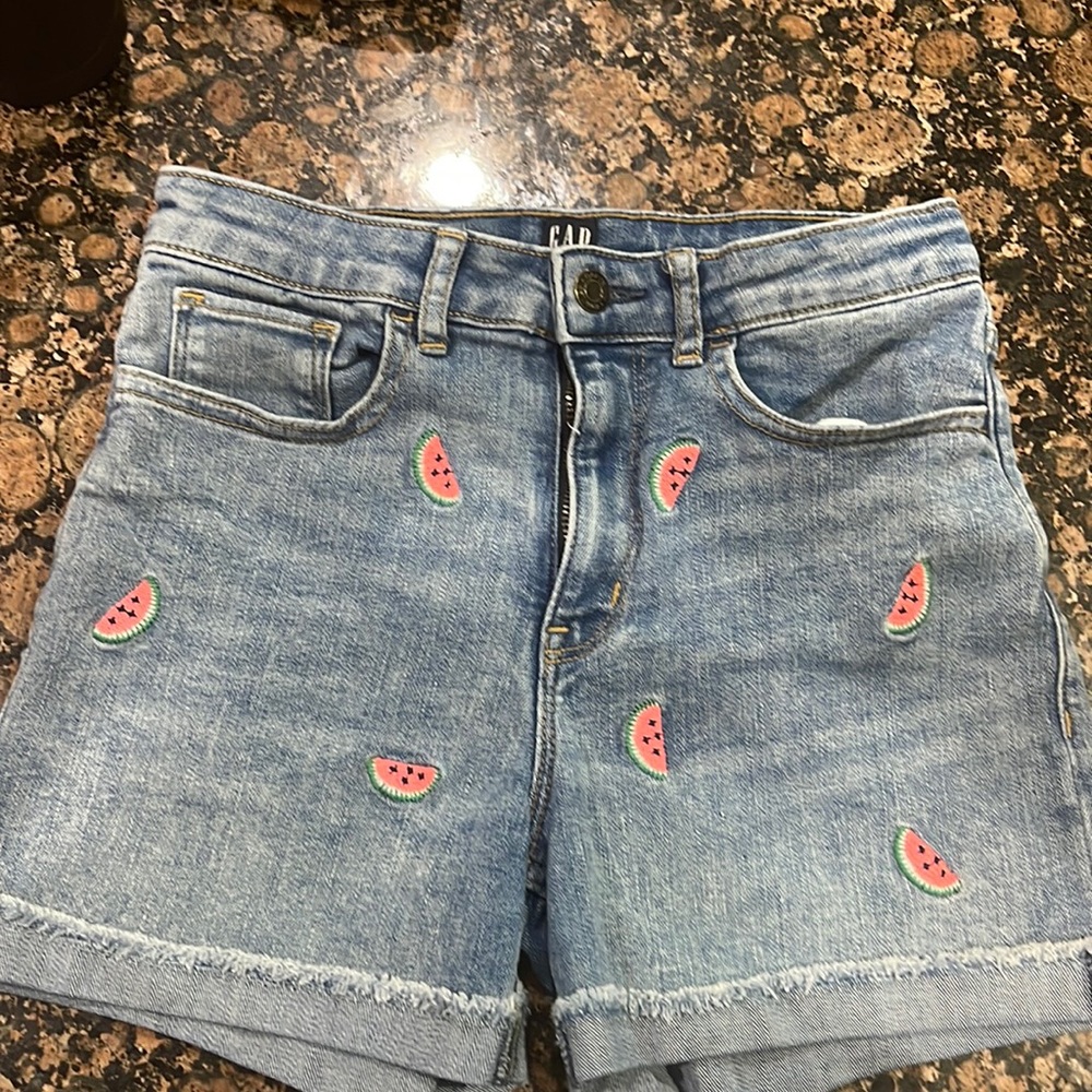GAP watermelon stretch denim high waist shorts